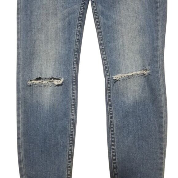 Free People Ripped Cropped Jeans Sz 28 Mid Rise Skinny Stretch Grunge Casual - Picture 5 of 9